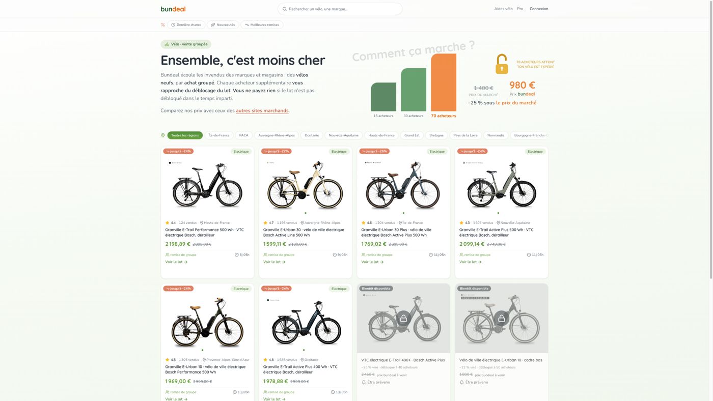 Catalogue Bundeal : lots de vélos électriques en vente groupée